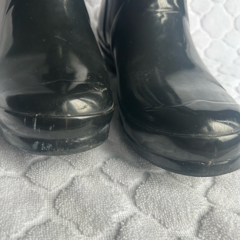 Hunter Black Tall Adjustable Calf Rain Boots Women’s Size 8 Glossy Outdoor - Picture 7 of 15